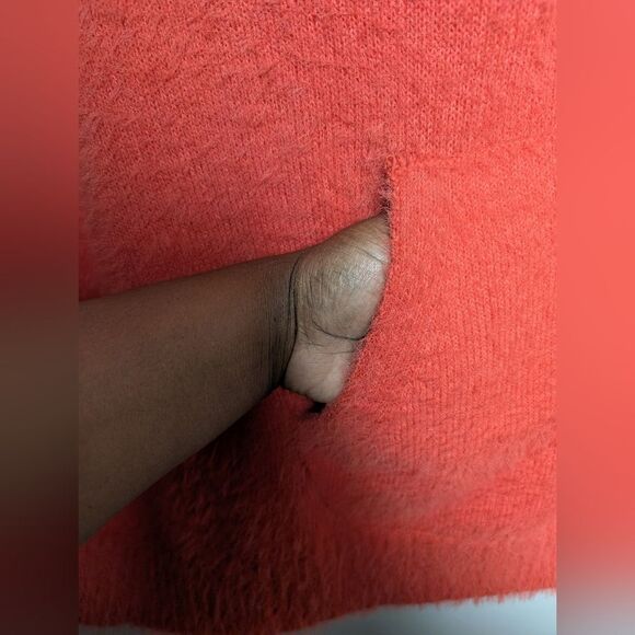 MerSea Poncho W Pocket Arm Opening Fuzzy Soft Cozy Hair Orange One Size Lounge - Picture 3 of 10